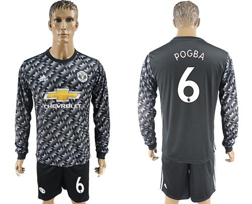 Manchester United #6 Pogba Black Long Sleeves Soccer Club Jersey